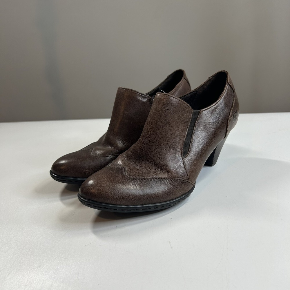 Born Bristol Clogs Booties Shoes Womens Size 6 US 36.5 EU Brown Leather Zip Up